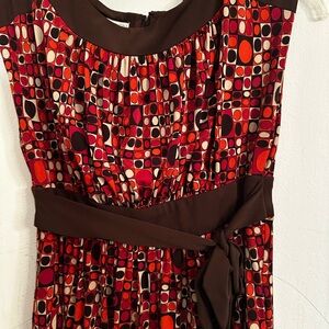 Maggy London Red and Brown Geometric Dress